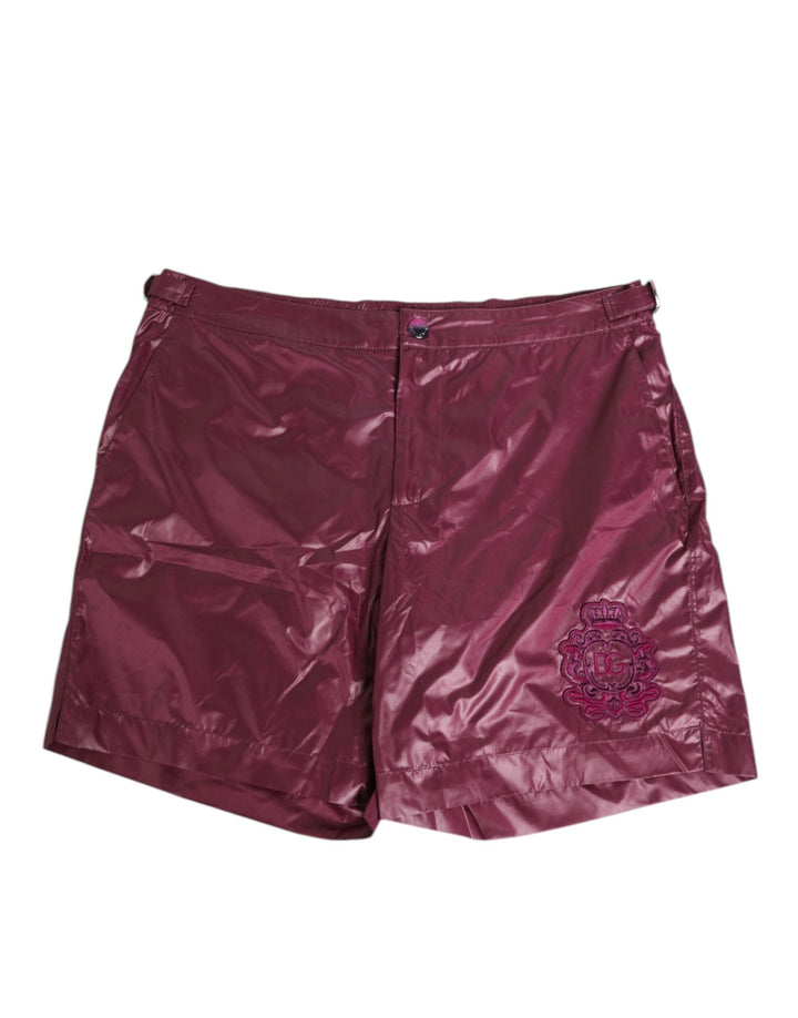 Burgundy Polyester Logo Embossed Crest Swimwear