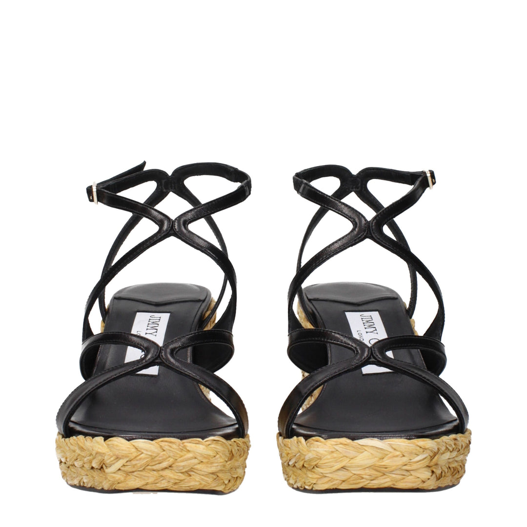 Black Leather Wedges Sandals