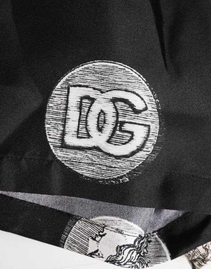 Black Silk Ancient Coin Print Boxer Short Swimwear