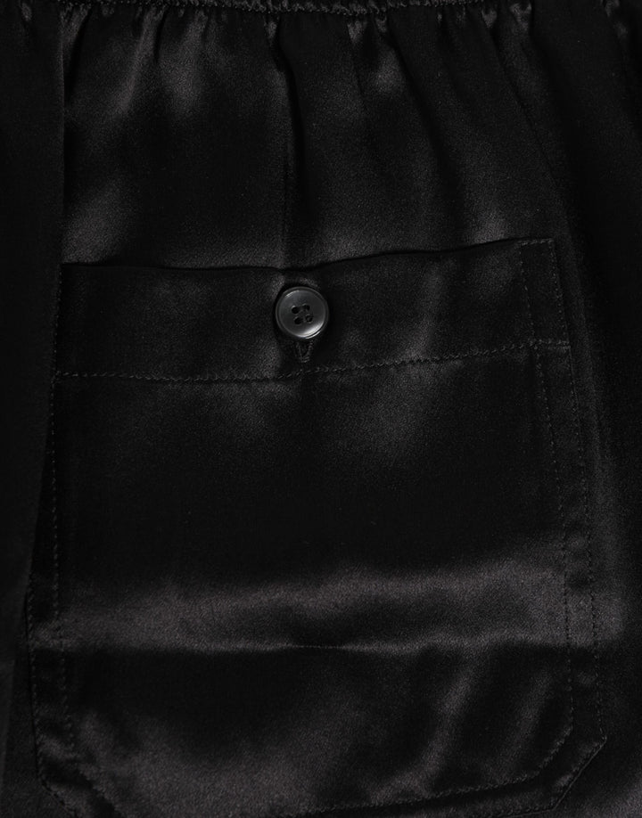 Black Silk Satin Elastic Men Boxer Short Swimwear