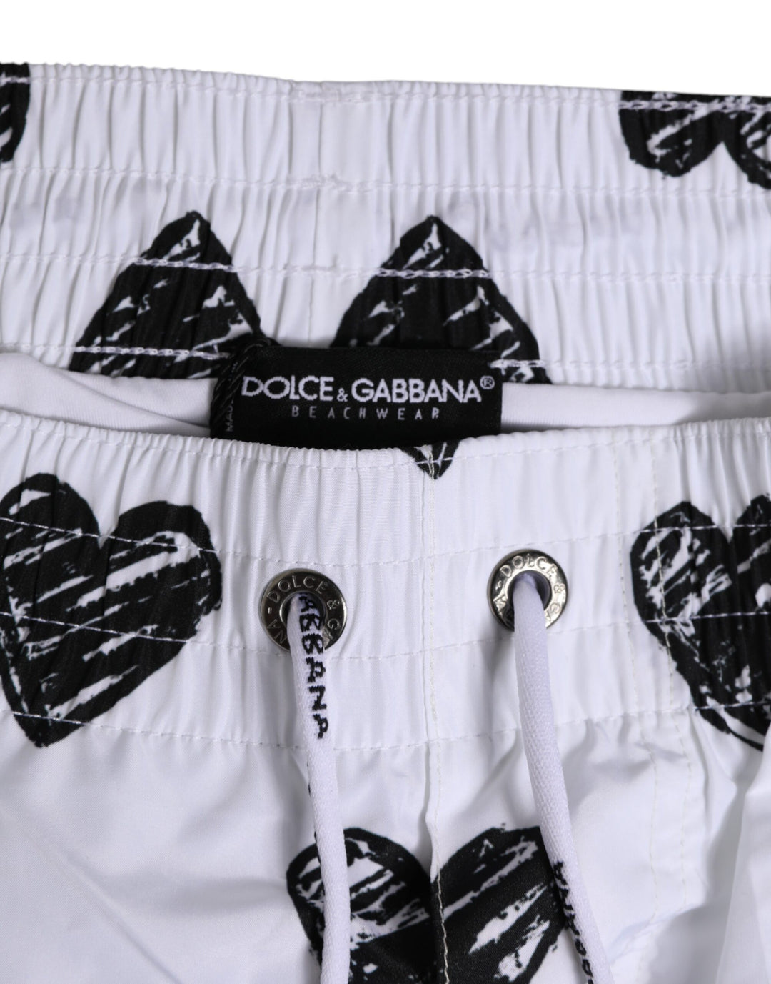 White Black Heart Print Men Boxer Short Swimwear