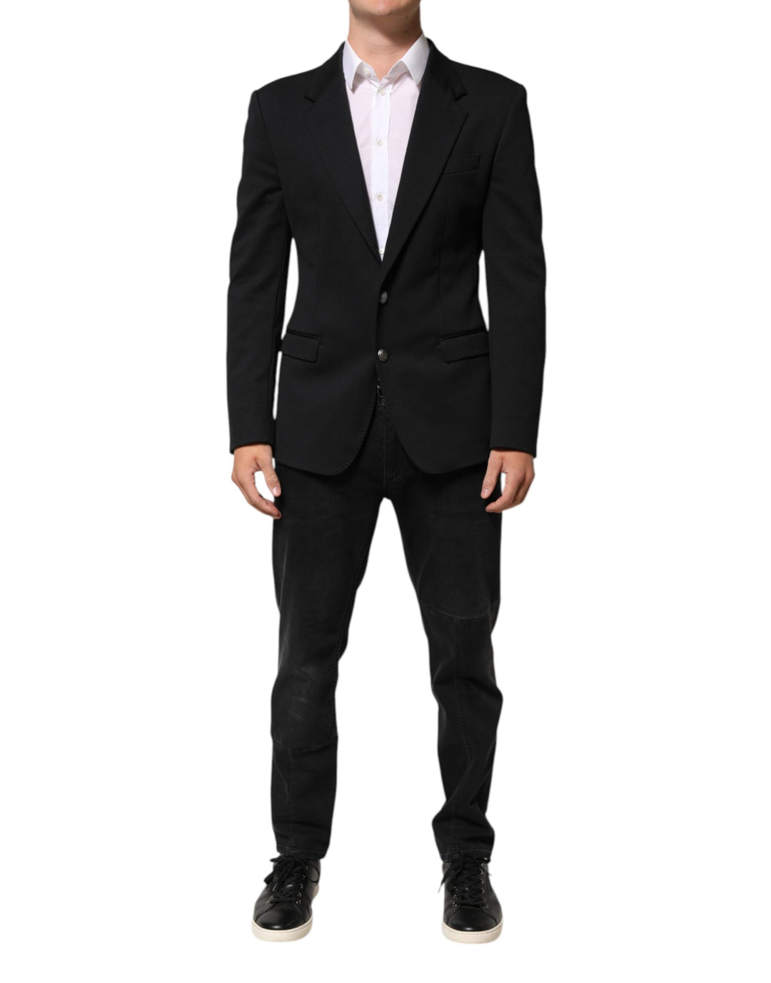 Dark Blue Cotton Men Jacket Coat Blazer Suit