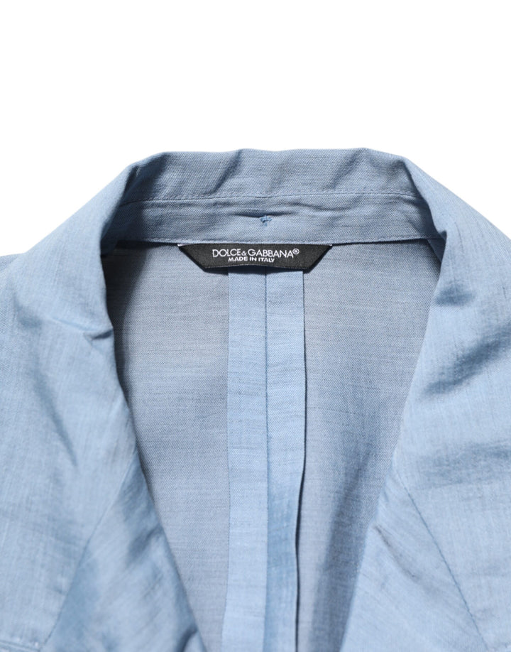 Light Blue Linen Double Breasted Men Jacket Blazer
