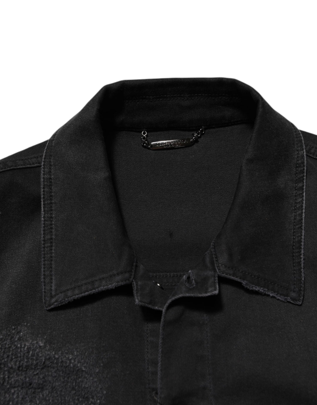 Black Cotton Denim Stretch Button Up Jacket