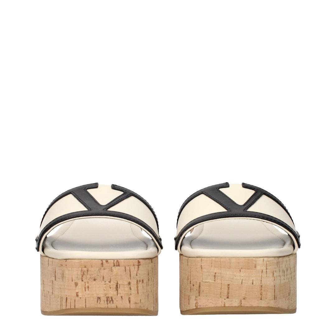 Beige Leather Wedges Sandals