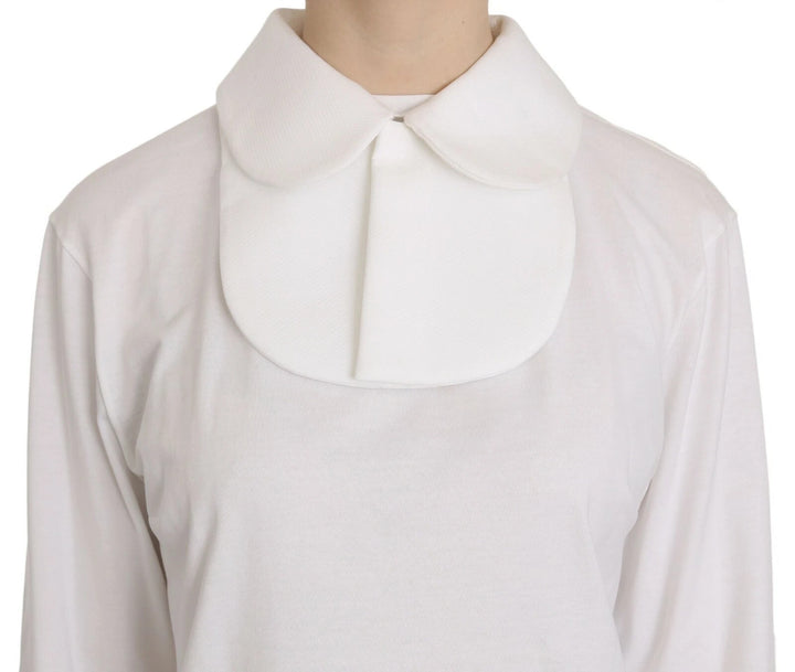 White Cotton Longsleeve Collared Blouse