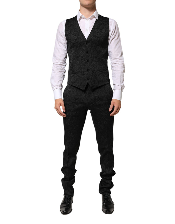 Black 3 Piece Brocade Jacquard Suit MARTINI
