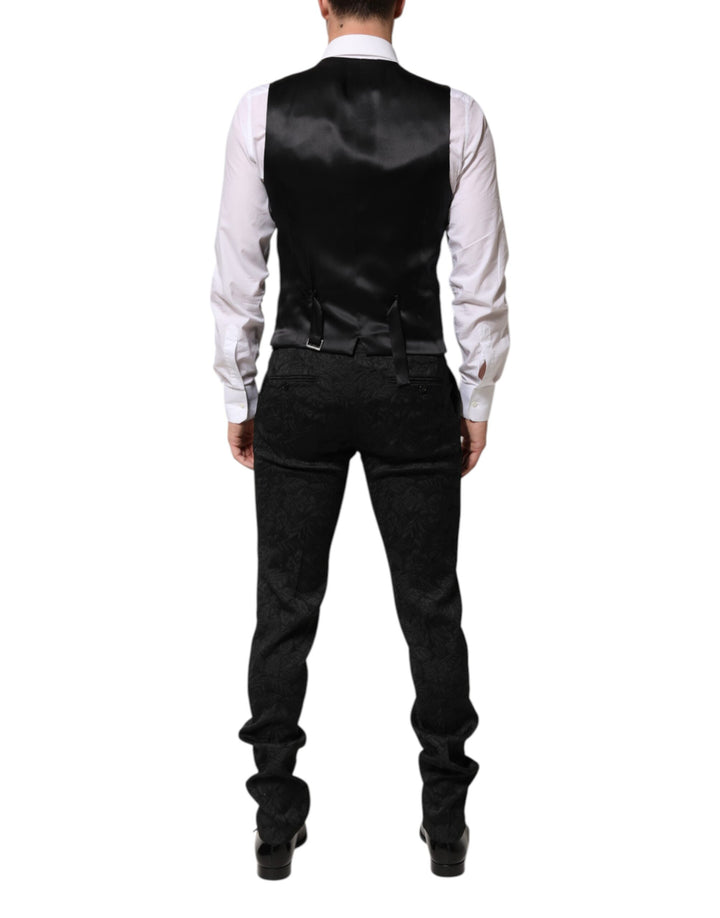 Dolce & Gabbana Black 3 Piece Brocade Jacquard Suit MARTINI