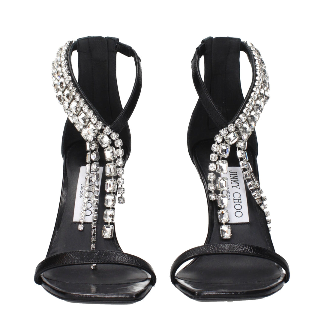 Black Leather Stiletto Heels Sandals