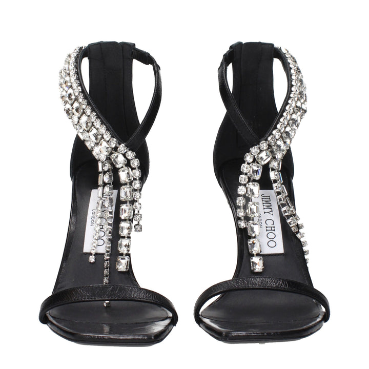 Black Leather Stiletto Heels Sandals