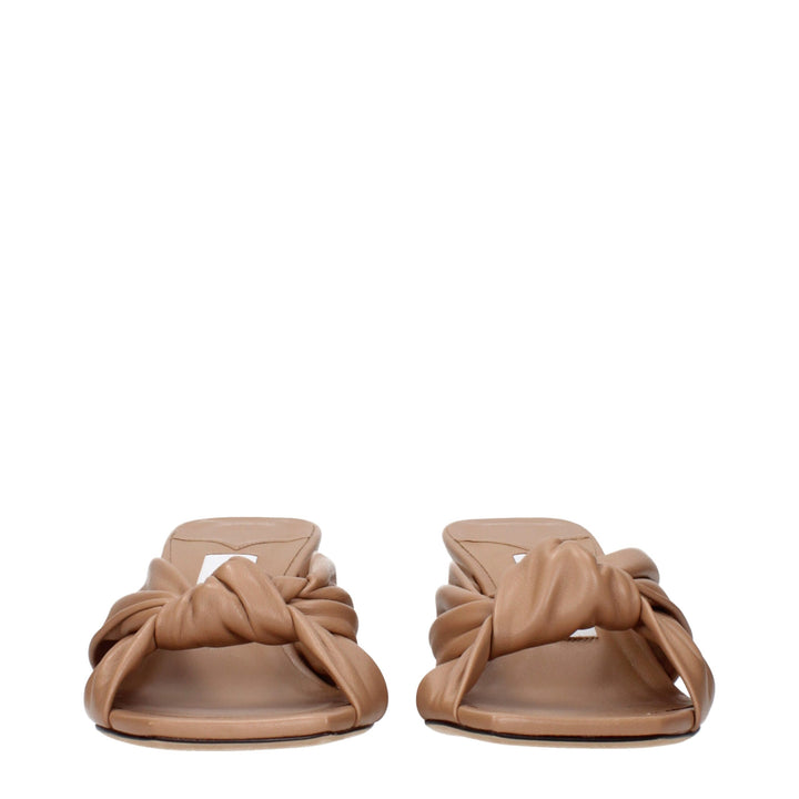 Beige Leather Flat Sandals