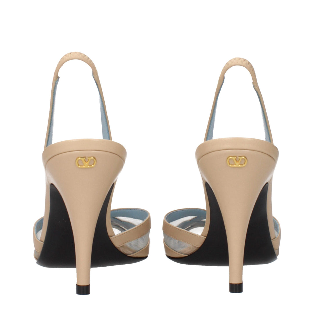 Beige Leather Stiletto Heels Sandals