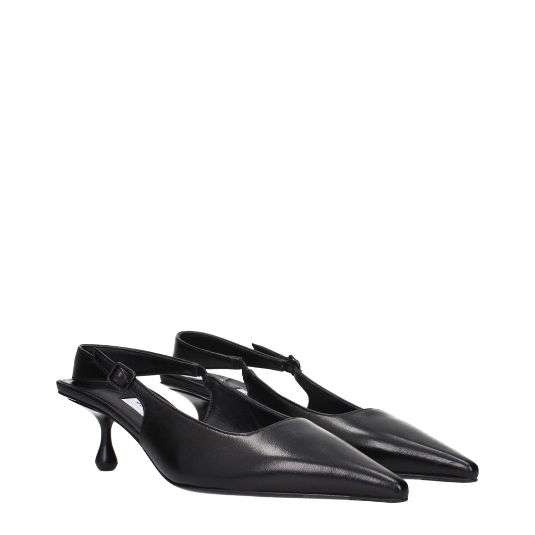 Black Leather Flat Sandals