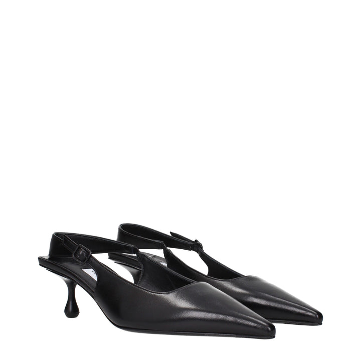 Black Leather Flat Sandals