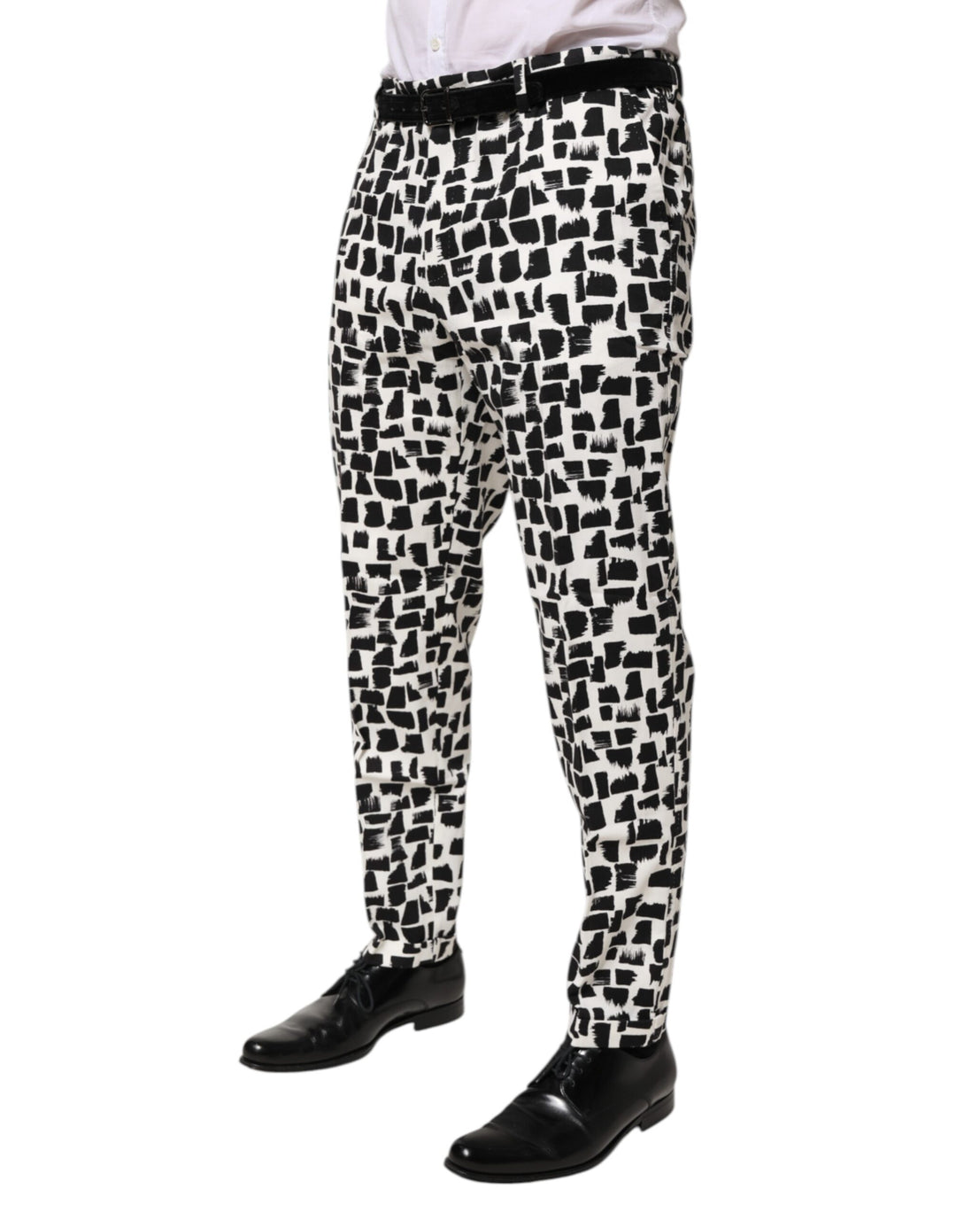 Black White Abstract Print Cotton Blend Pants