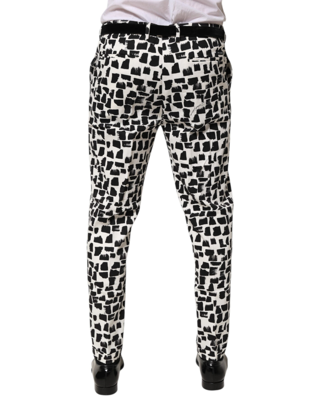 Black White Abstract Print Cotton Blend Pants