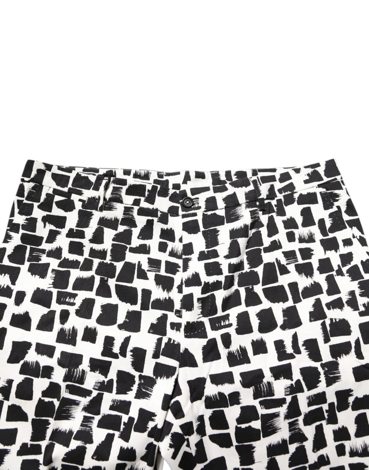 Black White Abstract Print Cotton Blend Pants