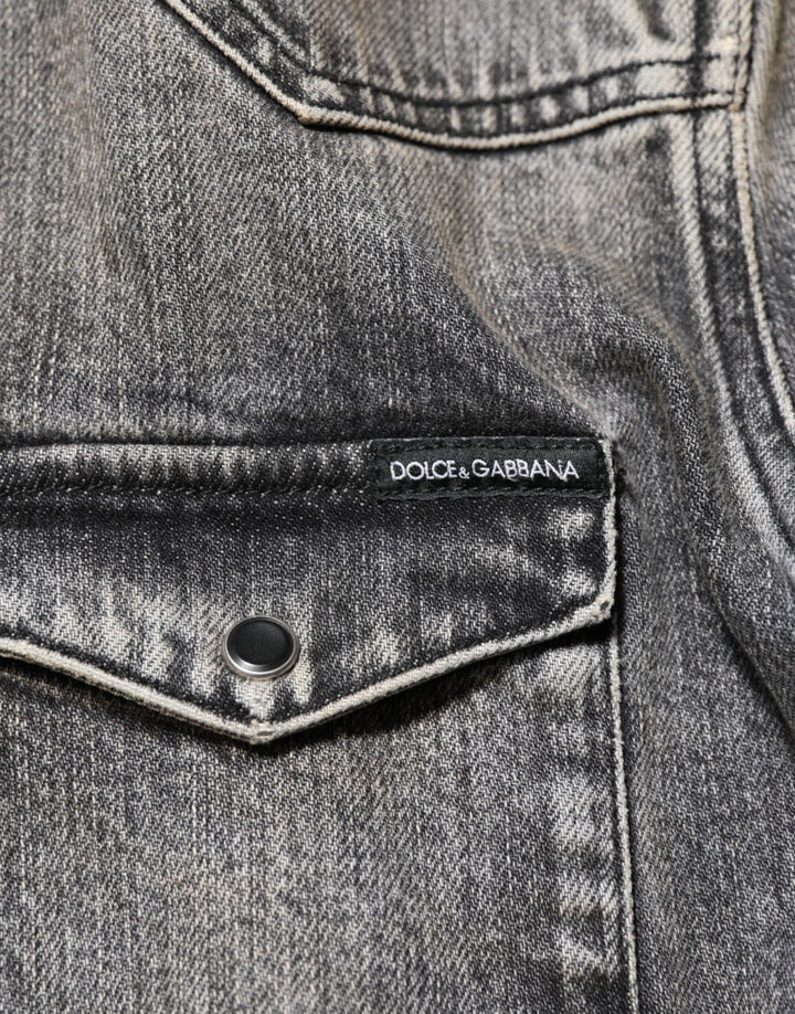 Black Washed Cotton Snap Long Sleeve Casual Shirt