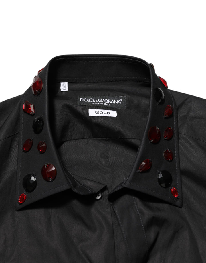 Black Cotton Embellished Collar Men’s Shirt