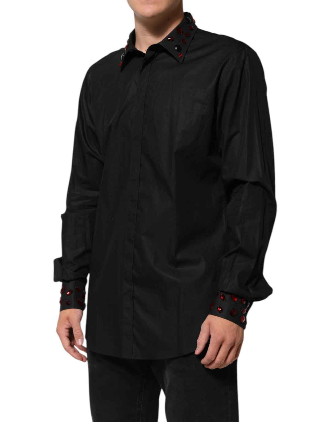 Black Cotton Embellished Collar Men’s Shirt