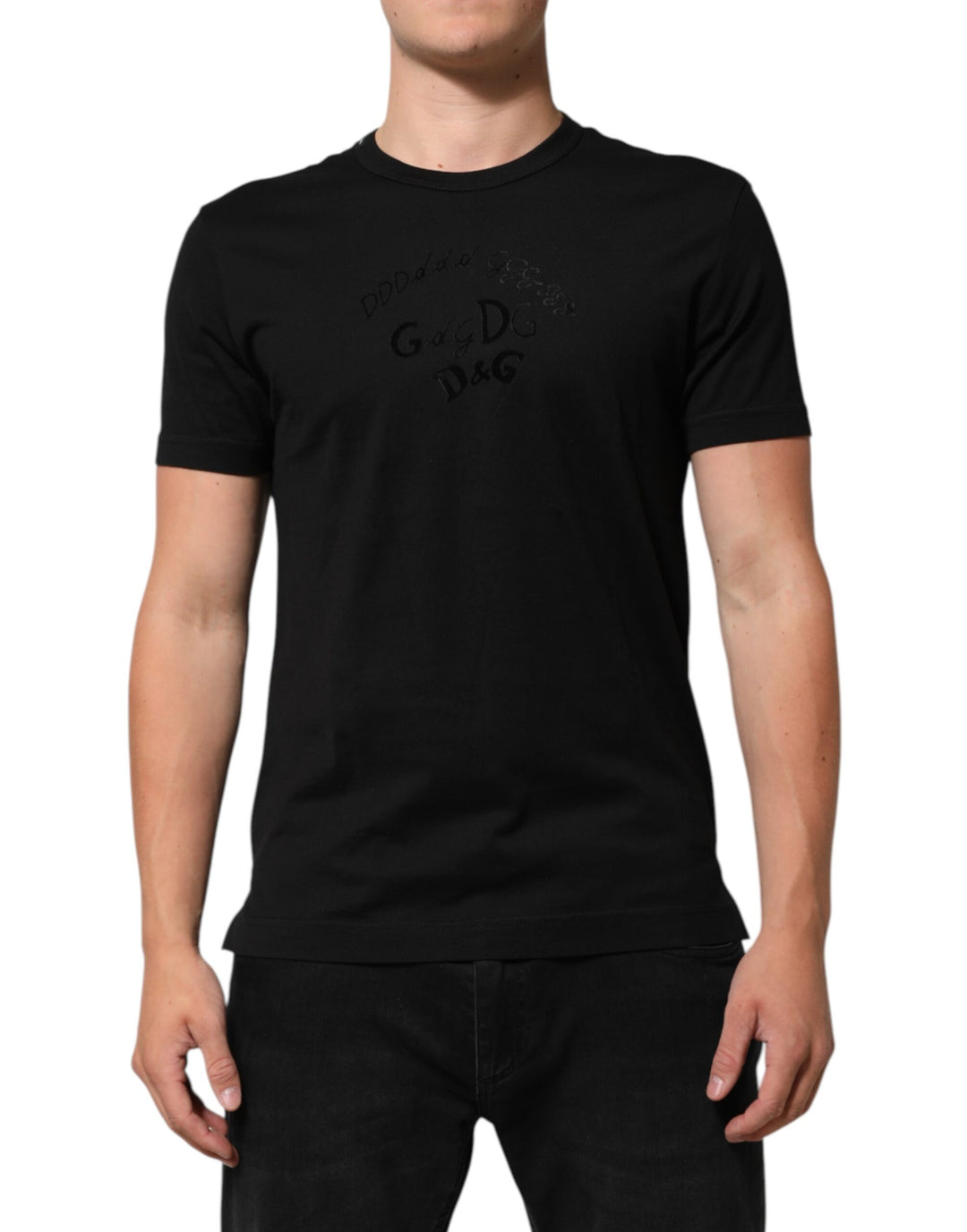 Black Cotton Velvet Logo Print Men T-shirt