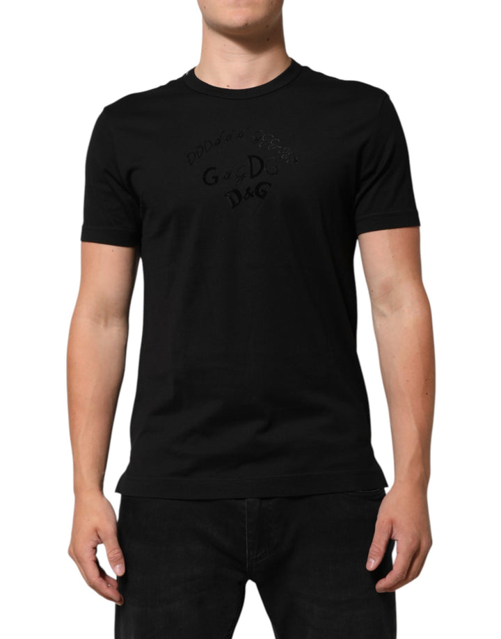 Black Cotton Velvet Logo Print Men T-shirt