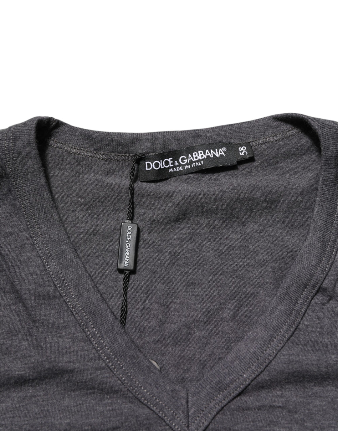 Grey Cotton V-Neck Logo Plaque Melange T-Shirt