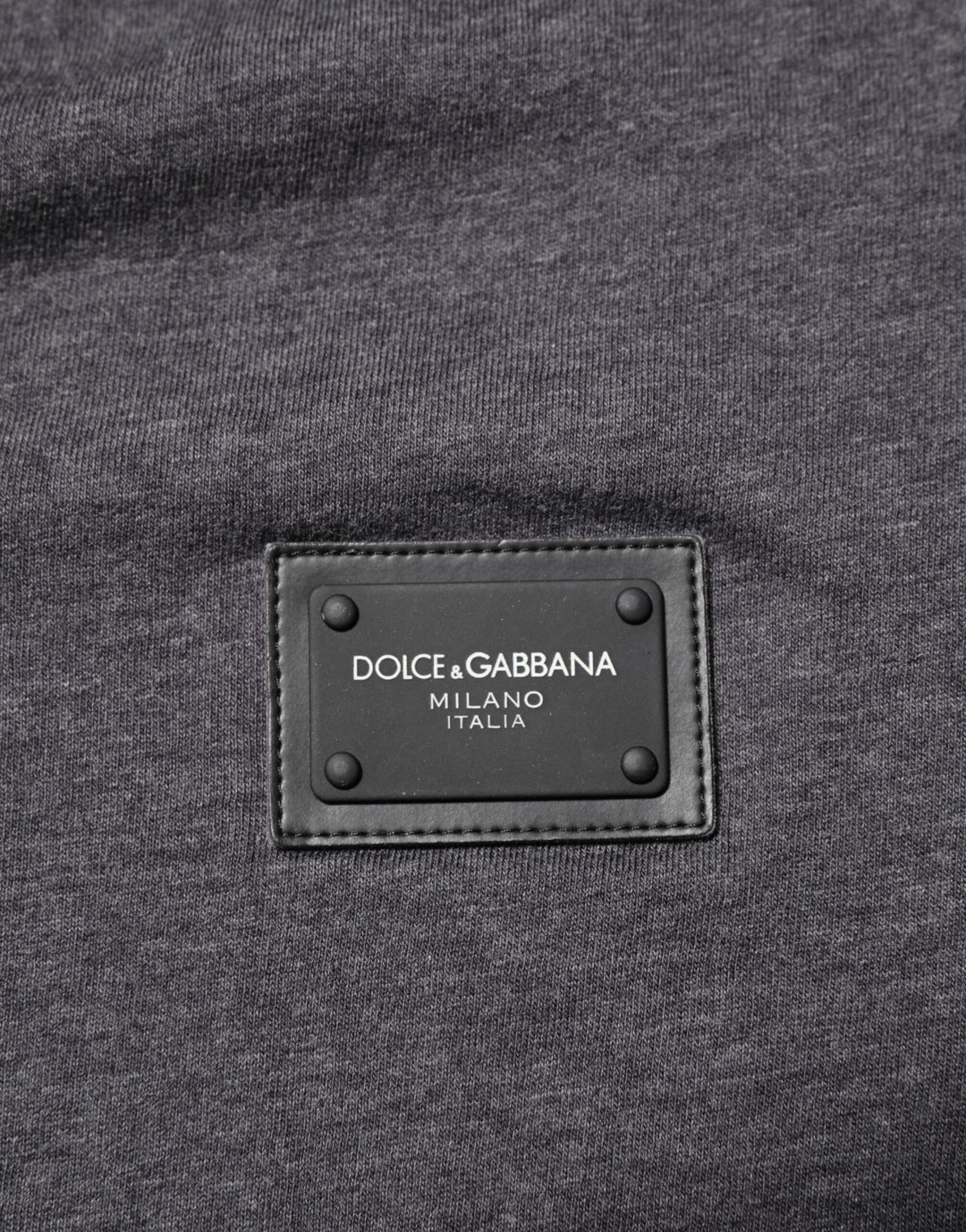 Grey Cotton V-Neck Logo Plaque Melange T-Shirt