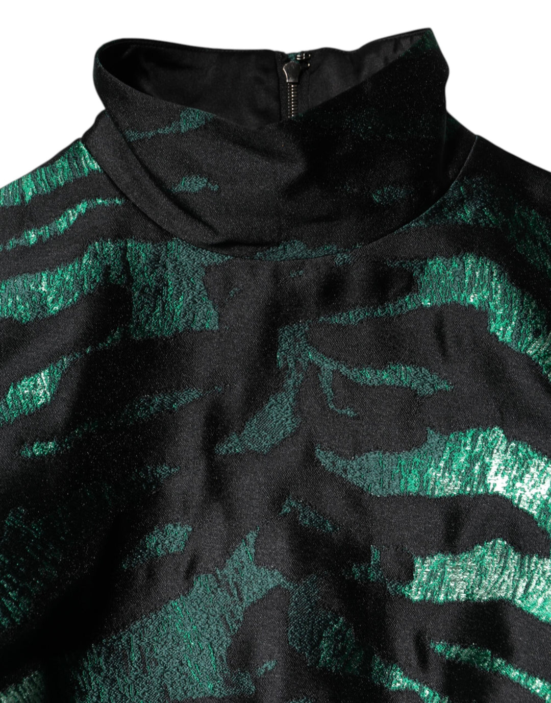 Black Green Metallic Jacquard Mini Long Dress