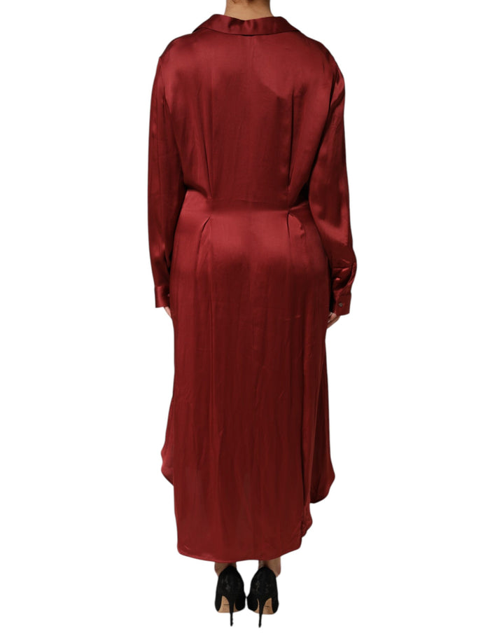 Burgundy Acetate Viscose Satin Long Dress