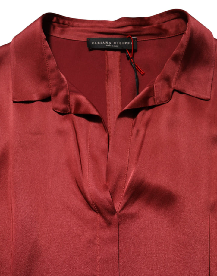 Burgundy Acetate Viscose Satin Long Dress