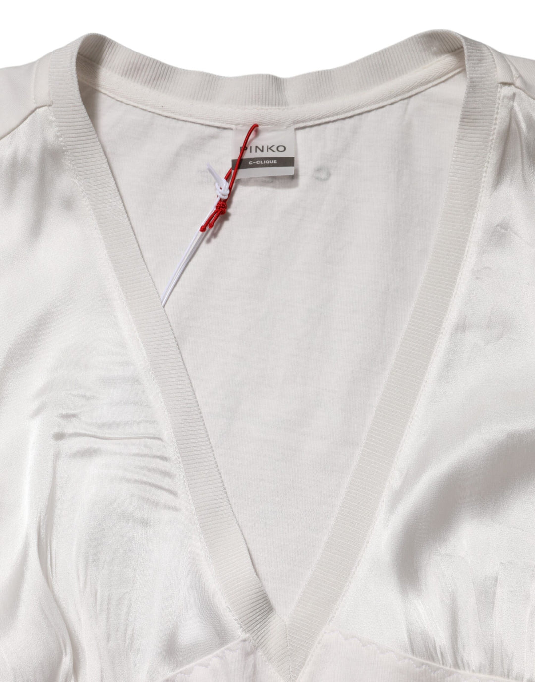 White Silk Blend Lace Trim Sleeveless V-Neck Women’s Top