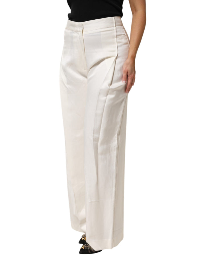 White Viscose Linen Wide Leg Palazzo Womens Pants