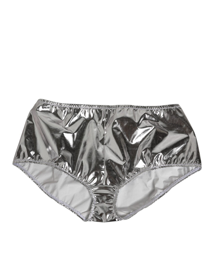 Silver Metallic High Waist Bikini Bottom Women  Underwear
