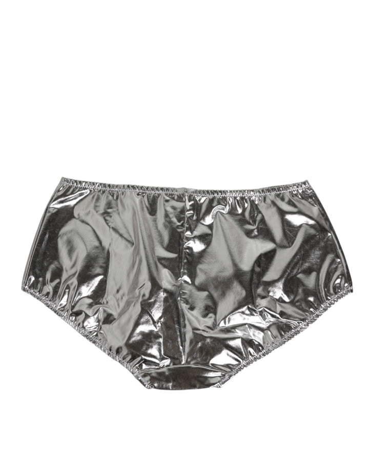 Silver Metallic High Waist Bikini Bottom Women  Underwear