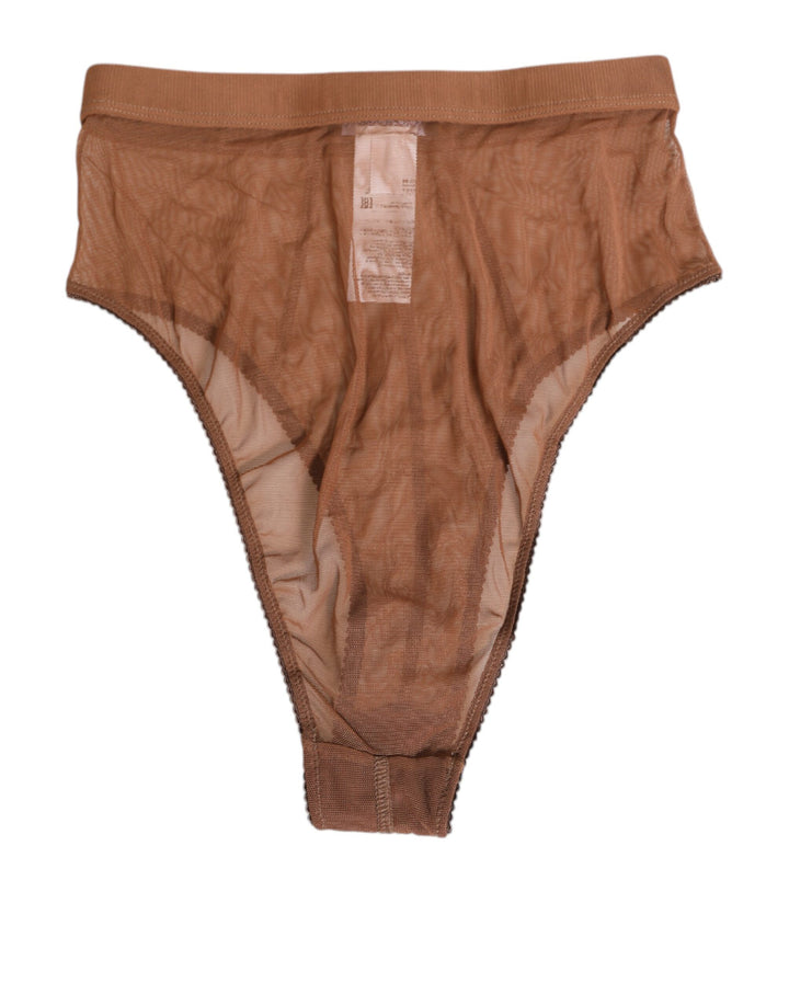 Brown Sheer Mesh High Waist Briefs Underwear
