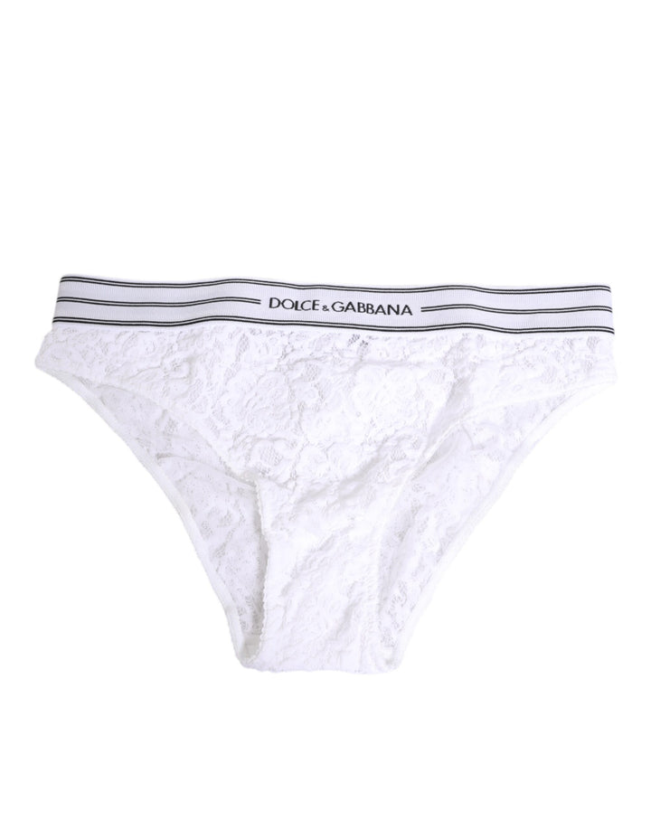 White Lace Slip Brief Logo Waistband Underwear
