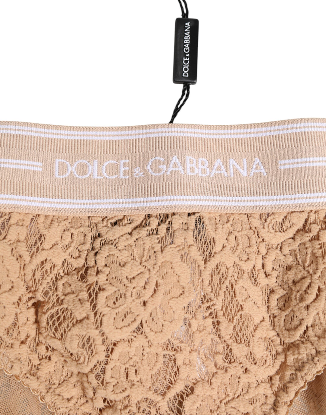 Beige Lace Brasiliano Briefs Logo Waistband Underwear