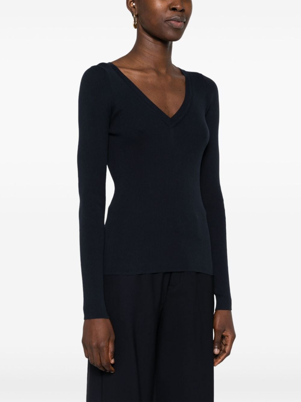 V-neck ribbed-knit top-13