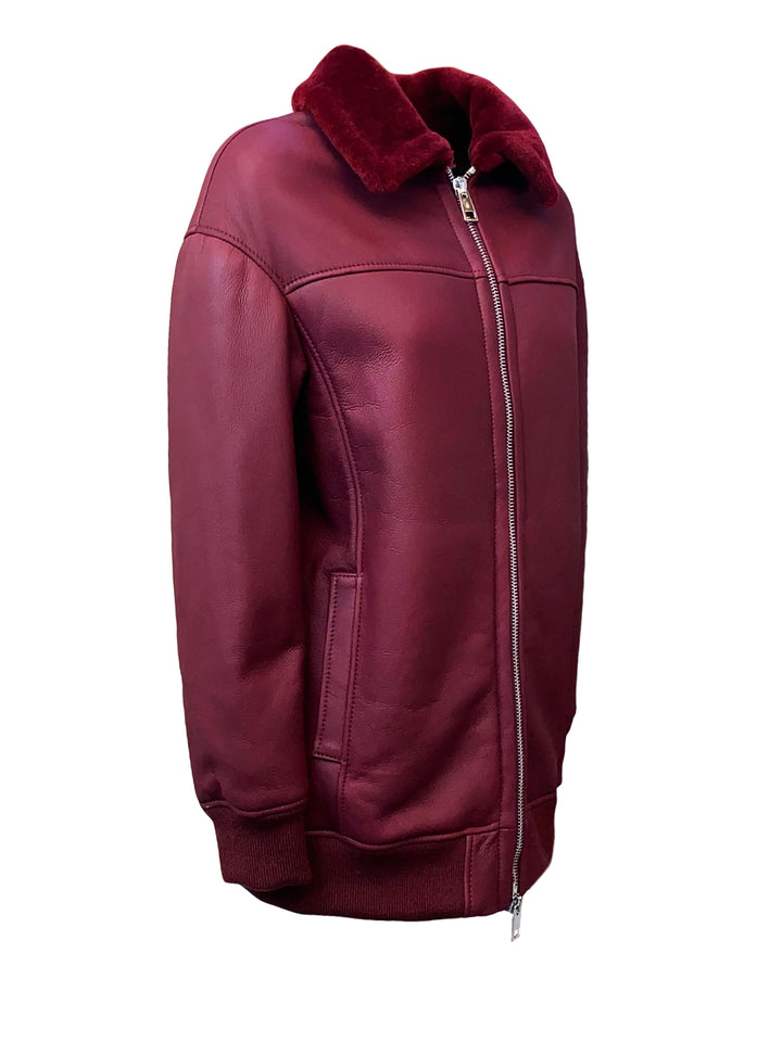 LA ROSE bomber lungo MU in pelle montone bordeaux-2
