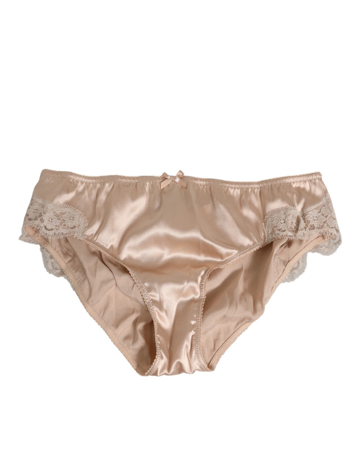 Rosy Beige Silk Satin Lace Trim Panty Underwear