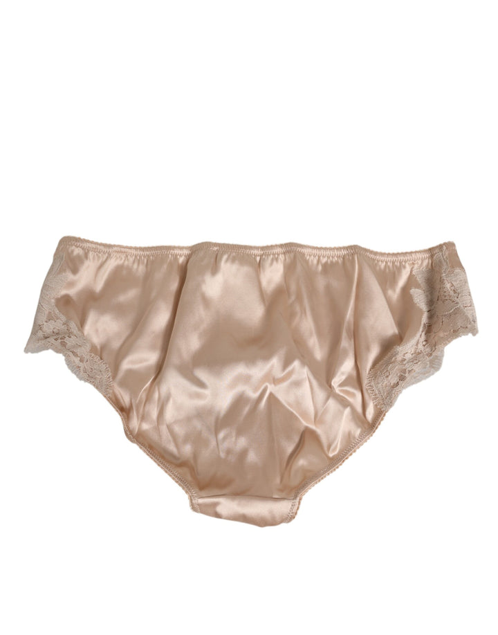 Rosy Beige Silk Satin Lace Trim Panty Underwear