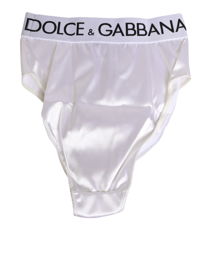 White Satin High-Waist Brief Logo Women Underwear