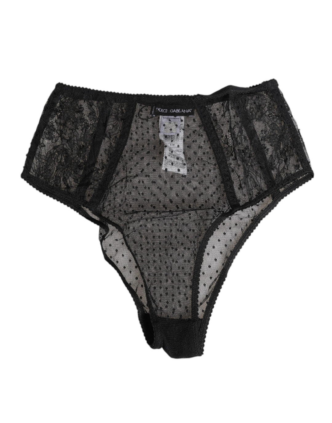 Black Lace Polka Dot Mesh High Waist Underwear