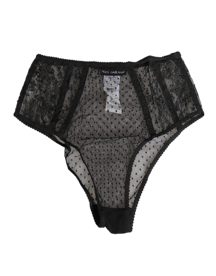 Black Lace Polka Dot Mesh High Waist Underwear
