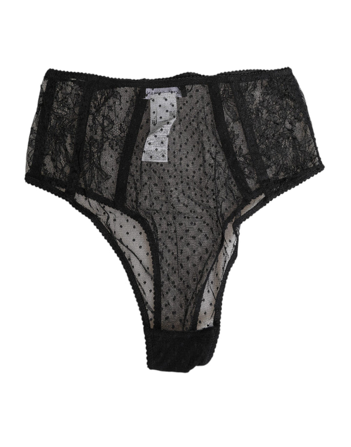 Black Lace Polka Dot Mesh High Waist Underwear