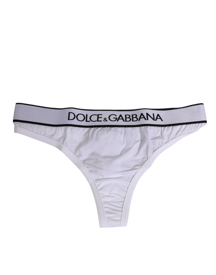 White Logo Waistband Modal Cotton Thong  Underwear