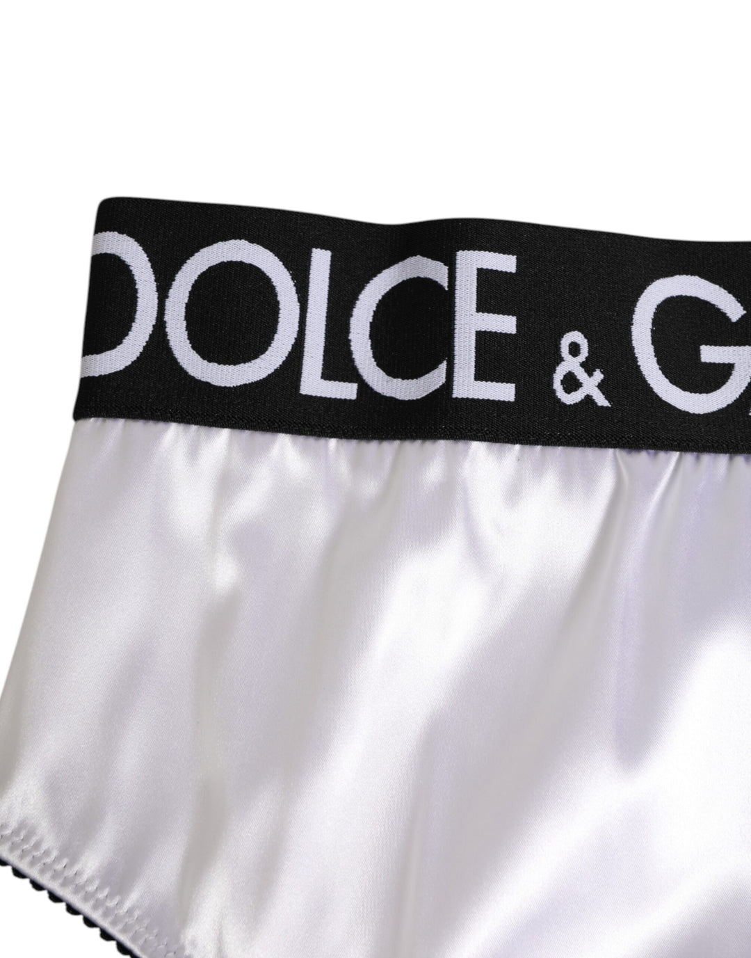 White Satin High-Waist Black Logo Women Underwear