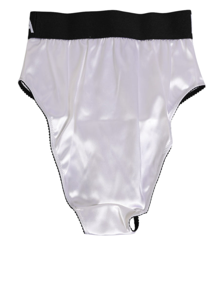White Satin High-Waist Black Logo Women Underwear
