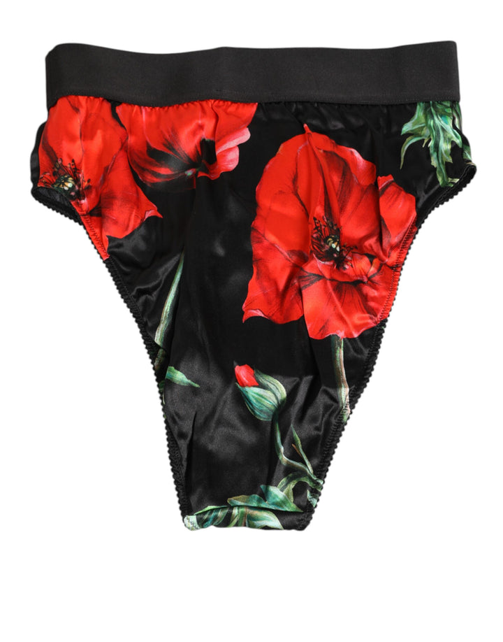 Black Floral Print High Waist Sheer Mesh Underwear